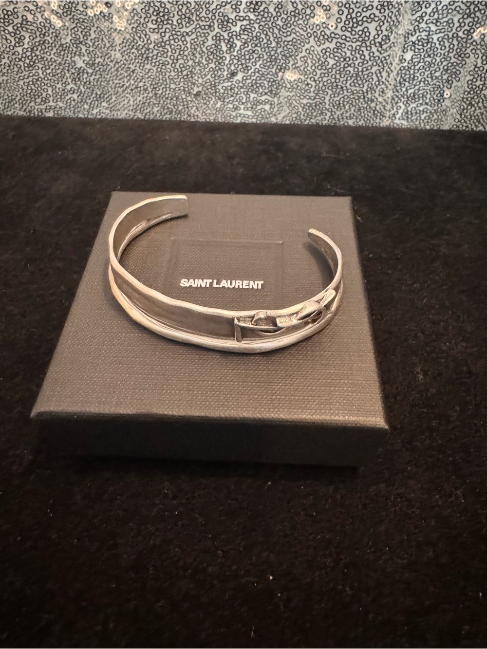 Saint Laurent Silver Twisted Double Cuff Bracelet